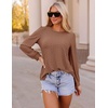 image:imageZESICA Womens 2026 Fall Long Sleeve Tops Casual Eyelet Crew Neck BlousesCaramel