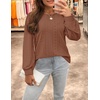 image:imageZESICA Womens 2026 Fall Long Sleeve Tops Casual Eyelet Crew Neck BlousesCaramel