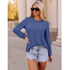 image:imageZESICA Womens 2026 Fall Long Sleeve Tops Casual Eyelet Crew Neck BlousesDarkblue