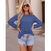 image:imageZESICA Womens 2026 Fall Long Sleeve Tops Casual Eyelet Crew Neck BlousesDarkblue