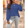 image:imageZESICA Womens 2026 Fall Long Sleeve Tops Casual Eyelet Crew Neck BlousesDarkblue