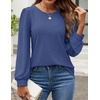 image:imageZESICA Womens 2026 Fall Long Sleeve Tops Casual Eyelet Crew Neck BlousesDarkblue