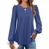 image:imageZESICA Womens 2026 Fall Long Sleeve Tops Casual Eyelet Crew Neck BlousesDarkblue