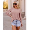 image:imageZESICA Womens 2026 Fall Long Sleeve Tops Casual Eyelet Crew Neck BlousesDusty Pink