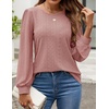 image:imageZESICA Womens 2026 Fall Long Sleeve Tops Casual Eyelet Crew Neck BlousesDusty Pink