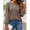 image:imageZESICA Womens 2026 Fall Long Sleeve Tops Casual Eyelet Crew Neck BlousesGreytaupe