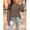 image:imageZESICA Womens 2026 Fall Long Sleeve Tops Casual Eyelet Crew Neck BlousesGreytaupe