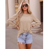 image:imageZESICA Womens 2026 Fall Long Sleeve Tops Casual Eyelet Crew Neck BlousesKhaki
