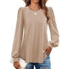 image:imageZESICA Womens 2026 Fall Long Sleeve Tops Casual Eyelet Crew Neck BlousesKhaki