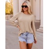 image:imageZESICA Womens 2026 Fall Long Sleeve Tops Casual Eyelet Crew Neck BlousesKhaki