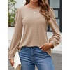 image:imageZESICA Womens 2026 Fall Long Sleeve Tops Casual Eyelet Crew Neck BlousesKhaki