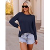 image:imageZESICA Womens 2026 Fall Long Sleeve Tops Casual Eyelet Crew Neck BlousesNavy