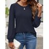 image:imageZESICA Womens 2026 Fall Long Sleeve Tops Casual Eyelet Crew Neck BlousesNavy