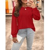 image:imageZESICA Womens 2026 Fall Long Sleeve Tops Casual Eyelet Crew Neck BlousesRed