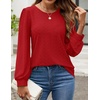 image:imageZESICA Womens 2026 Fall Long Sleeve Tops Casual Eyelet Crew Neck BlousesRed