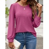 image:imageZESICA Womens 2026 Fall Long Sleeve Tops Casual Eyelet Crew Neck BlousesRosered