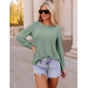 image:imageZESICA Womens 2026 Fall Long Sleeve Tops Casual Eyelet Crew Neck BlousesSage