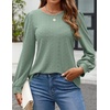 image:imageZESICA Womens 2026 Fall Long Sleeve Tops Casual Eyelet Crew Neck BlousesSage