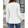 image:imageZESICA Womens 2026 Fall Long Sleeve Tops Casual Eyelet Crew Neck BlousesWhite