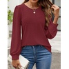 image:imageZESICA Womens 2026 Fall Long Sleeve Tops Casual Eyelet Crew Neck BlousesWine