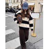 image:imageZESICA Womens 2026 Fall Oversized Striped Cozy Casual Long Sleeve SweatersBlack