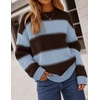 image:imageZESICA Womens 2026 Fall Oversized Striped Cozy Casual Long Sleeve SweatersBlue Brown