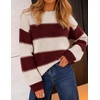 image:imageZESICA Womens 2026 Fall Oversized Striped Cozy Casual Long Sleeve SweatersBurgundy