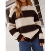 image:imageZESICA Womens 2026 Fall Oversized Striped Cozy Casual Long Sleeve SweatersCoffee