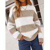 image:imageZESICA Womens 2026 Fall Oversized Striped Cozy Casual Long Sleeve SweatersLight Khaki