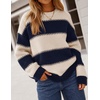 image:imageZESICA Womens 2026 Fall Oversized Striped Cozy Casual Long Sleeve SweatersNavy
