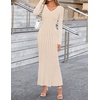 image:imageZESICA Womens 2026 Spring Sweater Dress Long Sleeve V Neck Ribbed Knit Party Cocktail Bodycon Maxi DressesApricot