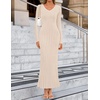 image:imageZESICA Womens 2026 Spring Sweater Dress Long Sleeve V Neck Ribbed Knit Party Cocktail Bodycon Maxi DressesApricot