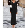 image:imageZESICA Womens 2026 Spring Sweater Dress Long Sleeve V Neck Ribbed Knit Party Cocktail Bodycon Maxi DressesBlack