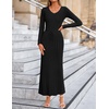 image:imageZESICA Womens 2026 Spring Sweater Dress Long Sleeve V Neck Ribbed Knit Party Cocktail Bodycon Maxi DressesBlack