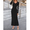 image:imageZESICA Womens 2026 Spring Sweater Dress Long Sleeve V Neck Ribbed Knit Party Cocktail Bodycon Maxi DressesBlack