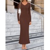 image:imageZESICA Womens 2026 Spring Sweater Dress Long Sleeve V Neck Ribbed Knit Party Cocktail Bodycon Maxi DressesBrown