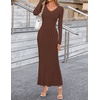 image:imageZESICA Womens 2026 Spring Sweater Dress Long Sleeve V Neck Ribbed Knit Party Cocktail Bodycon Maxi DressesBrown