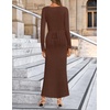 image:imageZESICA Womens 2026 Spring Sweater Dress Long Sleeve V Neck Ribbed Knit Party Cocktail Bodycon Maxi DressesBrown