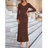image:imageZESICA Womens 2026 Spring Sweater Dress Long Sleeve V Neck Ribbed Knit Party Cocktail Bodycon Maxi DressesBrown