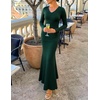 image:imageZESICA Womens 2026 Spring Sweater Dress Long Sleeve V Neck Ribbed Knit Party Cocktail Bodycon Maxi DressesDarkgreen