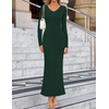 image:imageZESICA Womens 2026 Spring Sweater Dress Long Sleeve V Neck Ribbed Knit Party Cocktail Bodycon Maxi DressesDarkgreen