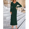 image:imageZESICA Womens 2026 Spring Sweater Dress Long Sleeve V Neck Ribbed Knit Party Cocktail Bodycon Maxi DressesDarkgreen