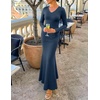 image:imageZESICA Womens 2026 Spring Sweater Dress Long Sleeve V Neck Ribbed Knit Party Cocktail Bodycon Maxi DressesDustyblue