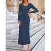image:imageZESICA Womens 2026 Spring Sweater Dress Long Sleeve V Neck Ribbed Knit Party Cocktail Bodycon Maxi DressesDustyblue