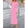 image:imageZESICA Womens 2026 Spring Sweater Dress Long Sleeve V Neck Ribbed Knit Party Cocktail Bodycon Maxi DressesPink
