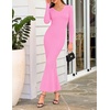 image:imageZESICA Womens 2026 Spring Sweater Dress Long Sleeve V Neck Ribbed Knit Party Cocktail Bodycon Maxi DressesPink