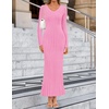image:imageZESICA Womens 2026 Spring Sweater Dress Long Sleeve V Neck Ribbed Knit Party Cocktail Bodycon Maxi DressesPink