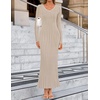 image:imageZESICA Womens 2026 Spring Sweater Dress Long Sleeve V Neck Ribbed Knit Party Cocktail Bodycon Maxi DressesSand
