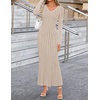 image:imageZESICA Womens 2026 Spring Sweater Dress Long Sleeve V Neck Ribbed Knit Party Cocktail Bodycon Maxi DressesSand