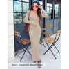 image:imageZESICA Womens 2026 Spring Sweater Dress Long Sleeve V Neck Ribbed Knit Party Cocktail Bodycon Maxi DressesSand